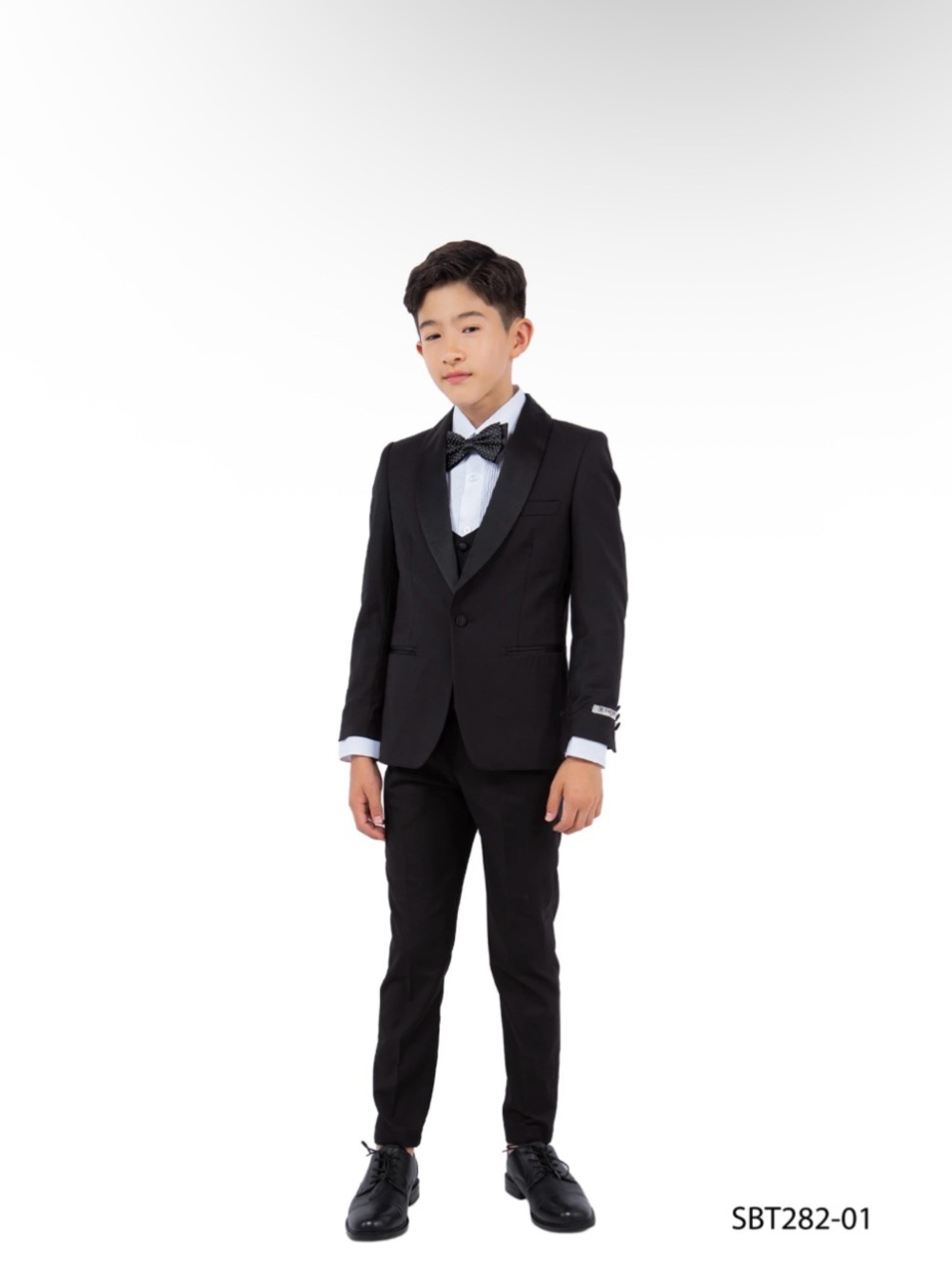 Stacy Adams Boys Black Formal Tuxedo Set with Bow Tie